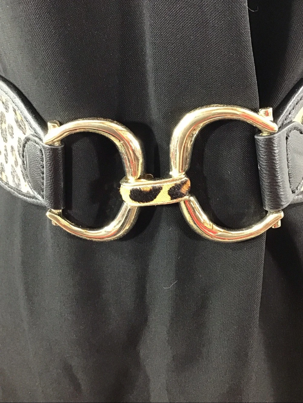 Chico's Leopard Print Wide Waist Belt with Gold Interlocking Buckle M